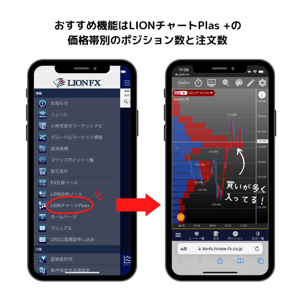 FX口座ヒロセ通商LIONFXおすすめ機能価格帯別ポジション数と注文数