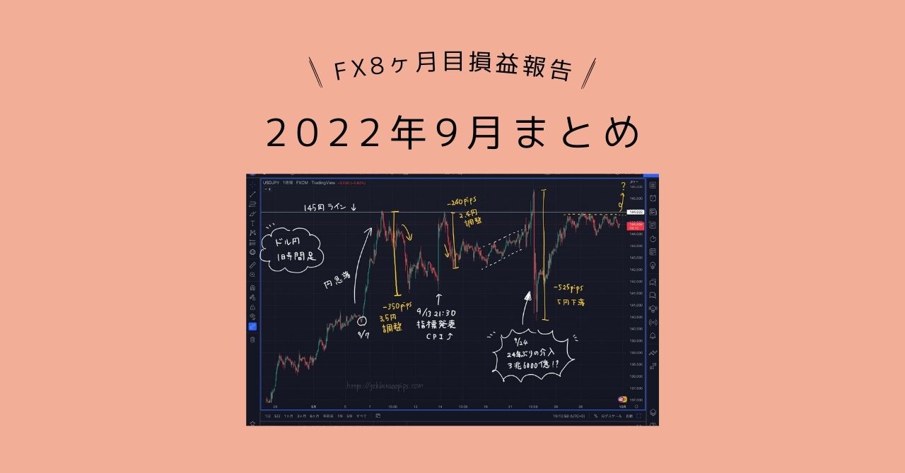 FX収支ブログ｜女性とレータードル円FX初心者8ヶ月目2022年9月の収支公開